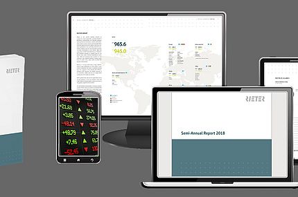 Financial reports shown on various devices