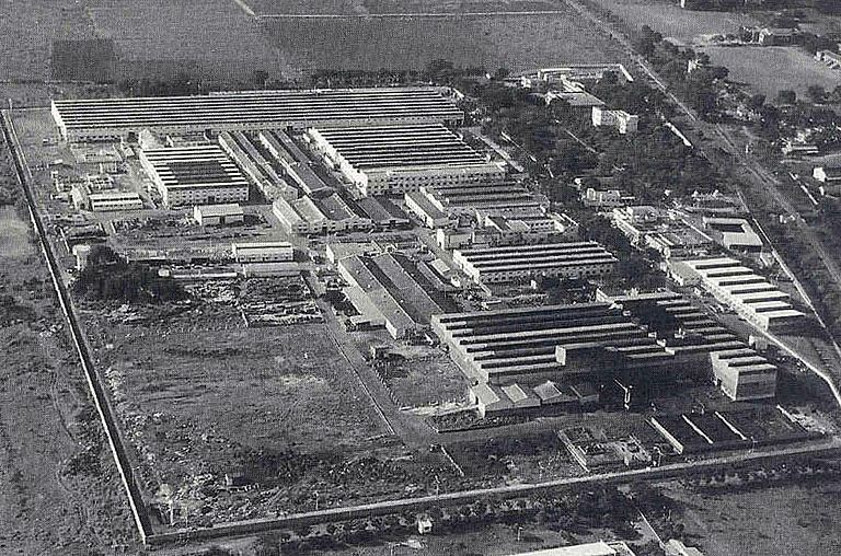 Luftaufnahme des Rieter-Werks in Coimbatore, Indien, 1962