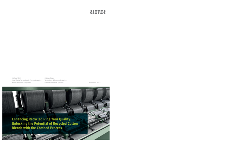Cover of the Rieter Textile Technology Report "Enhancing Recycled Ring Yarn Quality"